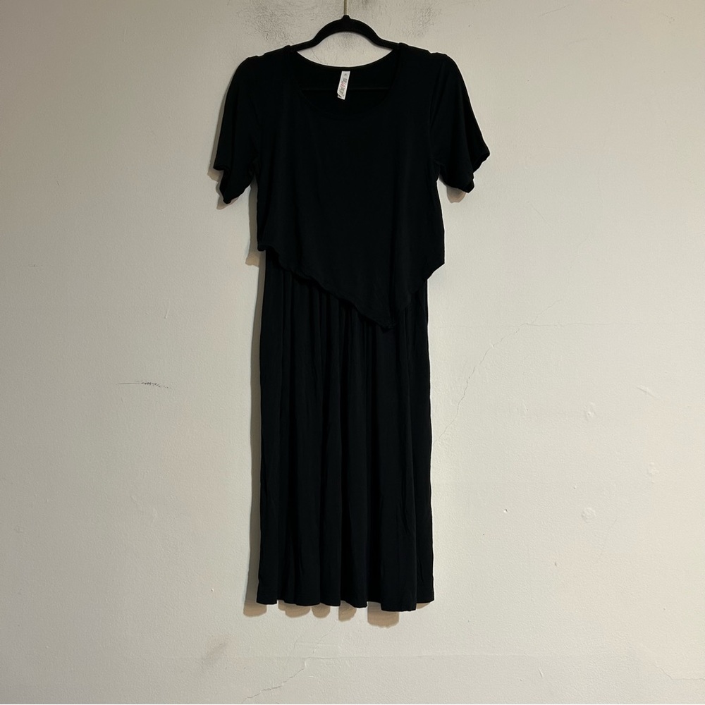 Latched Mama Front Knot Nursing Jersey Knit Midi Dress Black Size Medium